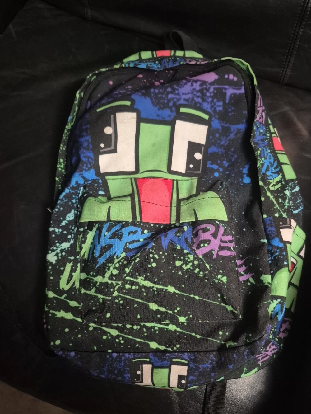 Kids Green Graphic Character Backpack with Splash Print